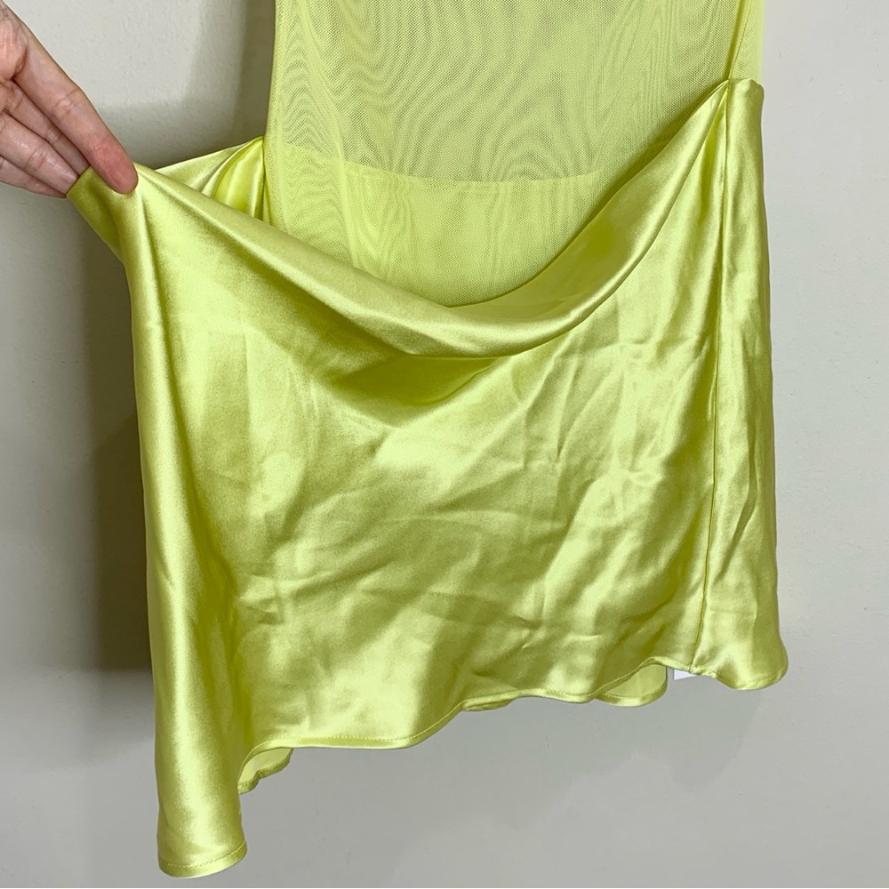 NEW Natalie Rolt Elodie Mini Dress (Sz 2 / US 6) Silk Satin Mesh Chartreuse - Picture 10 of 14